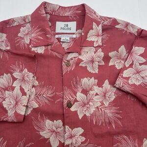 28 Palms 75% Silk 25% Linen Hawaiian Style Shirt Coral Men's Sz M Coconut Button